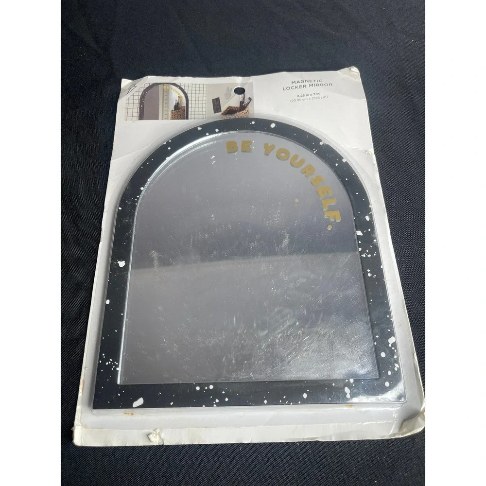 Paper Riot Co Magnetic Locker Mirror Be Yourself Black Splatter Arch 8.25x7in